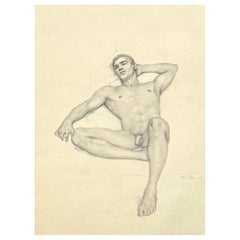 "Reclining Male Nude", Important Early Pencil Drawing by John B. Lear, 1960