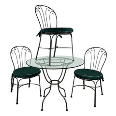 Vintage Wrought Iron Bistro Set with Glass Top Table & 3 Chairs