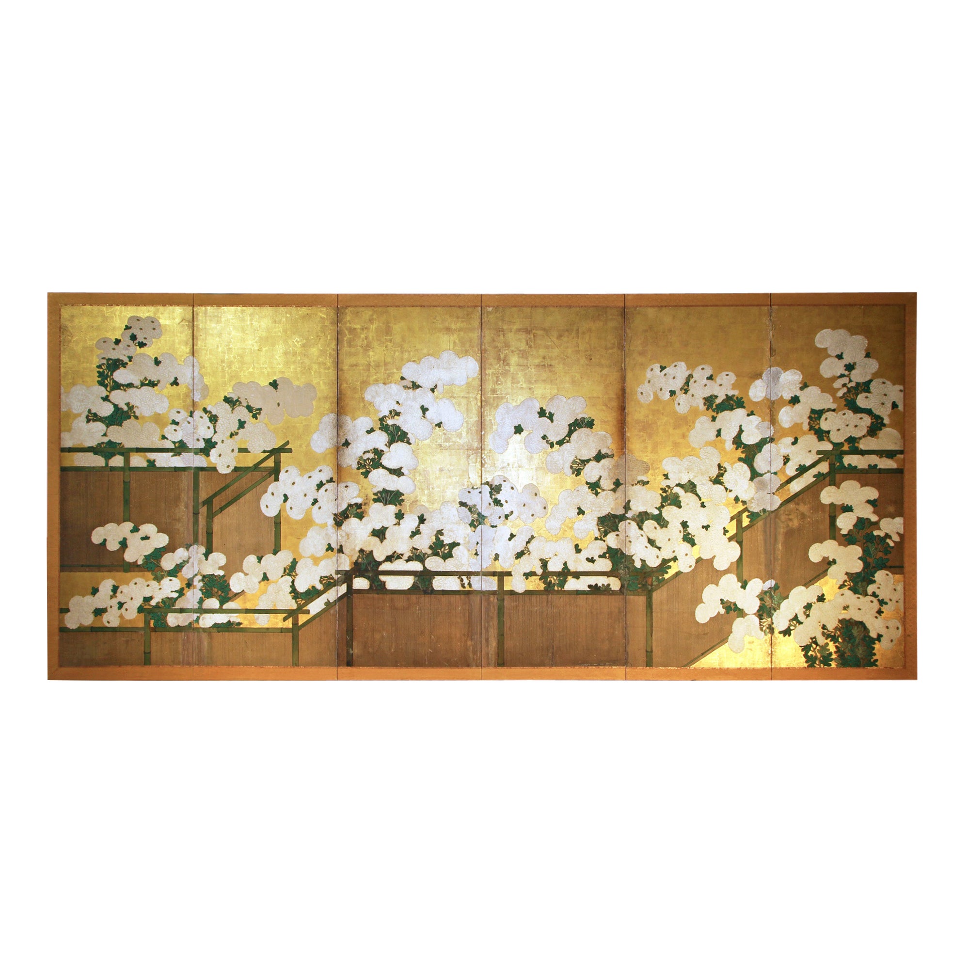 Écran japonais, milieu de la période Edo, feuille d'or