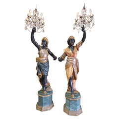 Pair of Venetian Floor Lamps Polychromed Wood