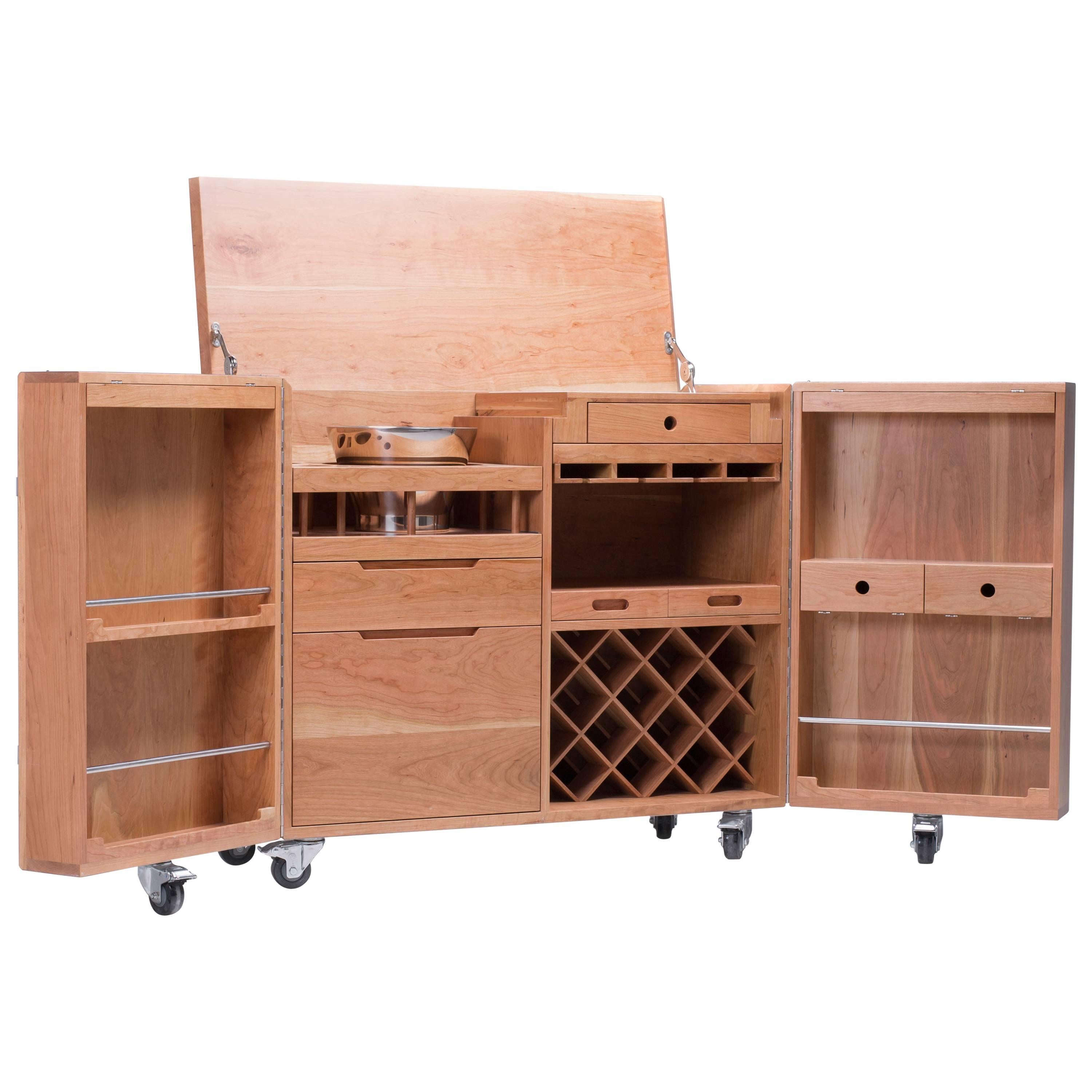 Mobile Expandable Bar Wine in Cherrywood and Stainless Steel