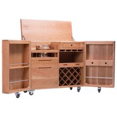 Mobile Expandable Bar Wine Cabinet in Cherrywood and Stainless Steel, Naihan Li