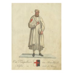 Caballero Templario en traje de casa tradicional: Un raro grabado coloreado a mano de 1791