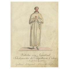 Antique Wilhelm von Argenteuil: 1791 Hand-Colored Engraving of Templar Treasurer