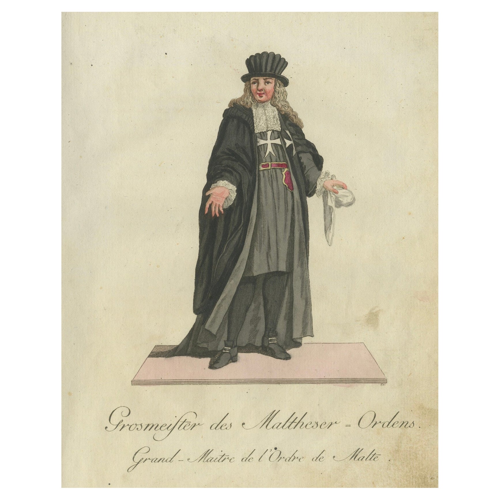 Grand Master of the Maltese Order: 1791 Colored Engraving in Ceremonial Robes