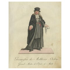Grand Master of the Maltese Order: 1791 Colored Engraving in Ceremonial Robes
