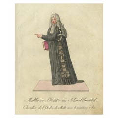 Maltese Knight in Beaked Cloak: 1791 Hand-Colored Engraving of Ceremonial Dress