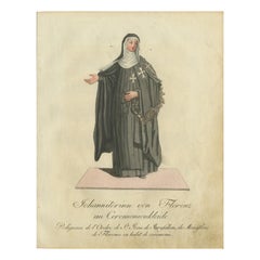 Hospitaller Nun of Florence: 1791 Hand-Colored Engraving in Ceremonial Attire