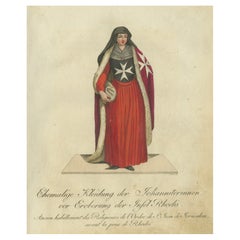 Monja Hospitalaria Pre-Rodas: Grabado coloreado de 1791 de una vestimenta ceremonial histórica