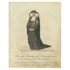 Antique Hospitaller Nun in Post-Rhodes Attire: 1791 Hand-Colored Engraving
