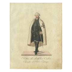 Caballero de la Orden Teutónica: Grabado coloreado a mano de 1791 en traje de gala