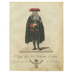 Caballero de la Orden de San Huberto: Grabado coloreado de 1791 en traje formal