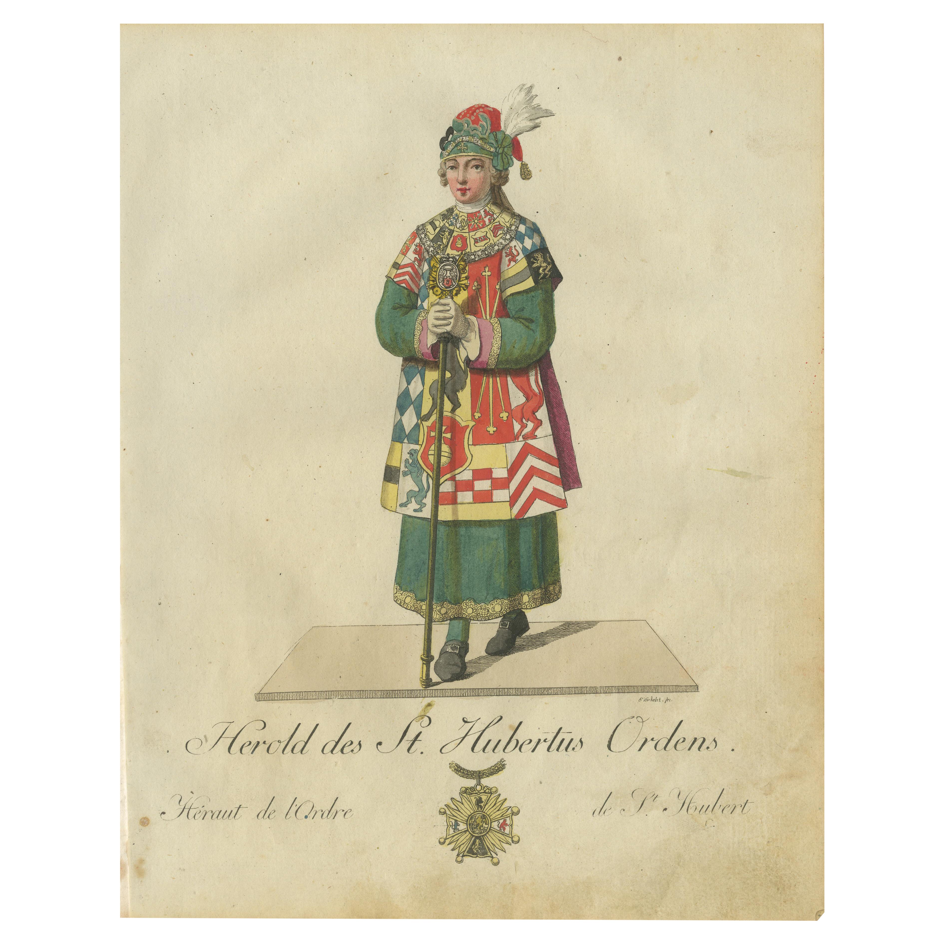Herald of the Order of Saint Hubert: 1791 Colored Engraving in Ceremonial Dress