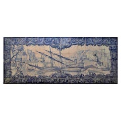 Portugiesische „ Azulejos“-Tafel „River-Szene“ aus dem 18. Jahrhundert