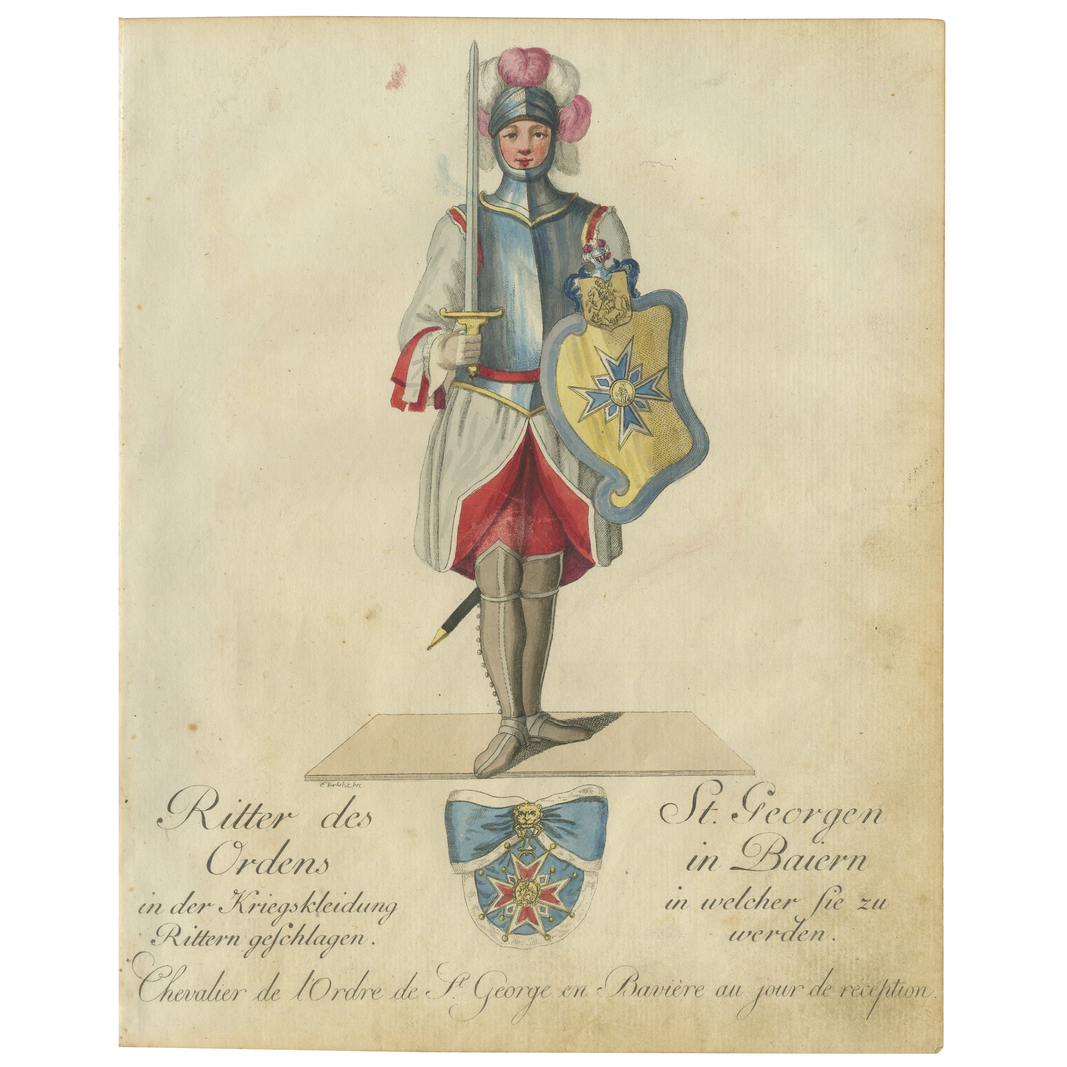 Caballero de la Orden de San Jorge de Baviera: Grabado coloreado a mano de 1791