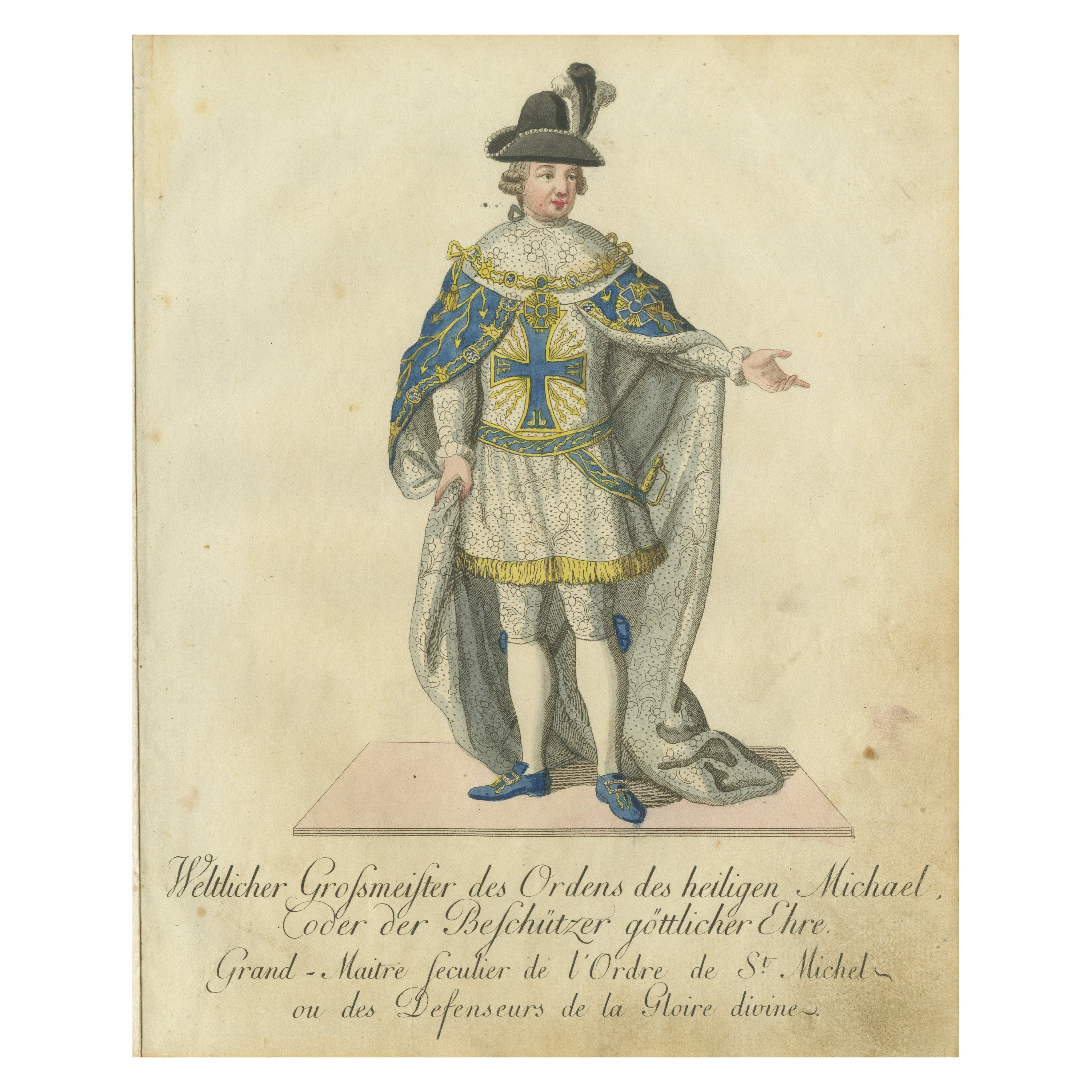Grand Master of the Order of St. Michael in Ceremonial Attire, 1791 Engraving For Sale