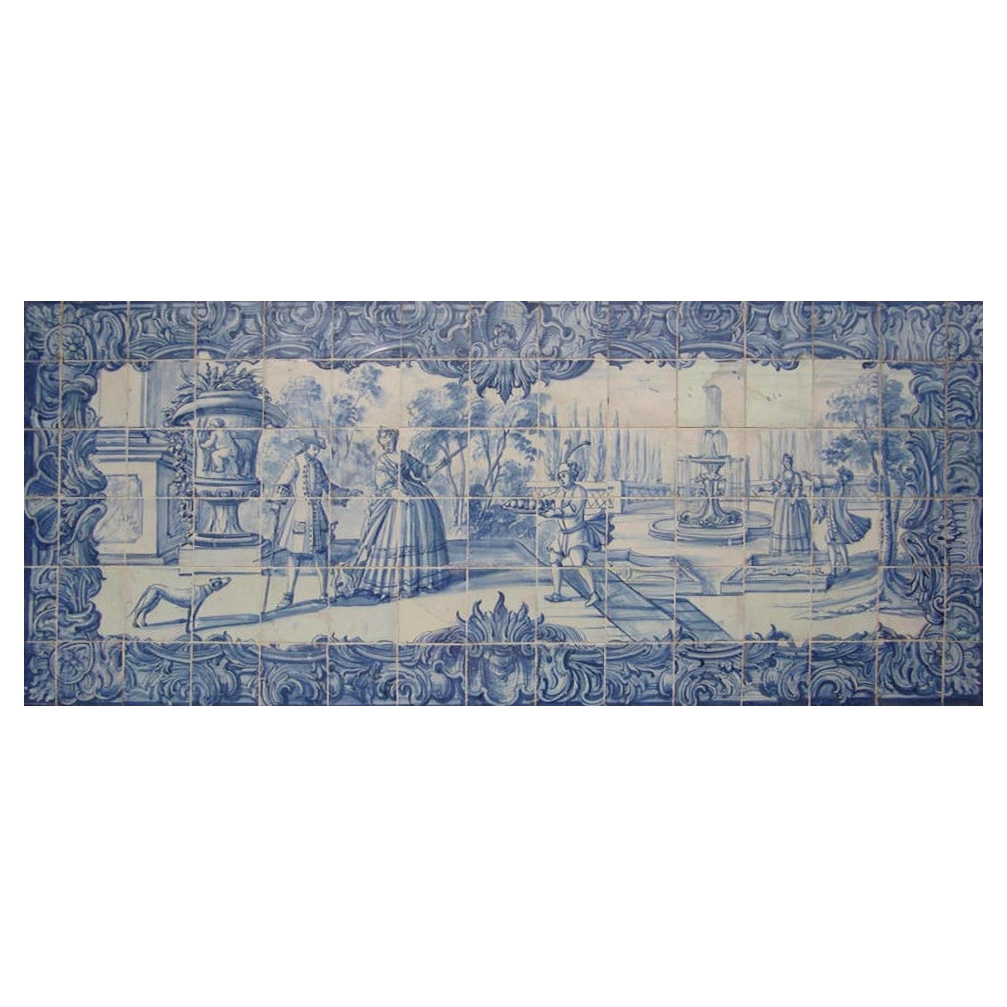 Pannello portoghese "Azulejos" del XVIII secolo, "Scena di fianco".