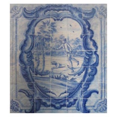 Portugiesische „ Azulejos“-Tafel „Hunting Scene“ aus dem 18. Jahrhundert
