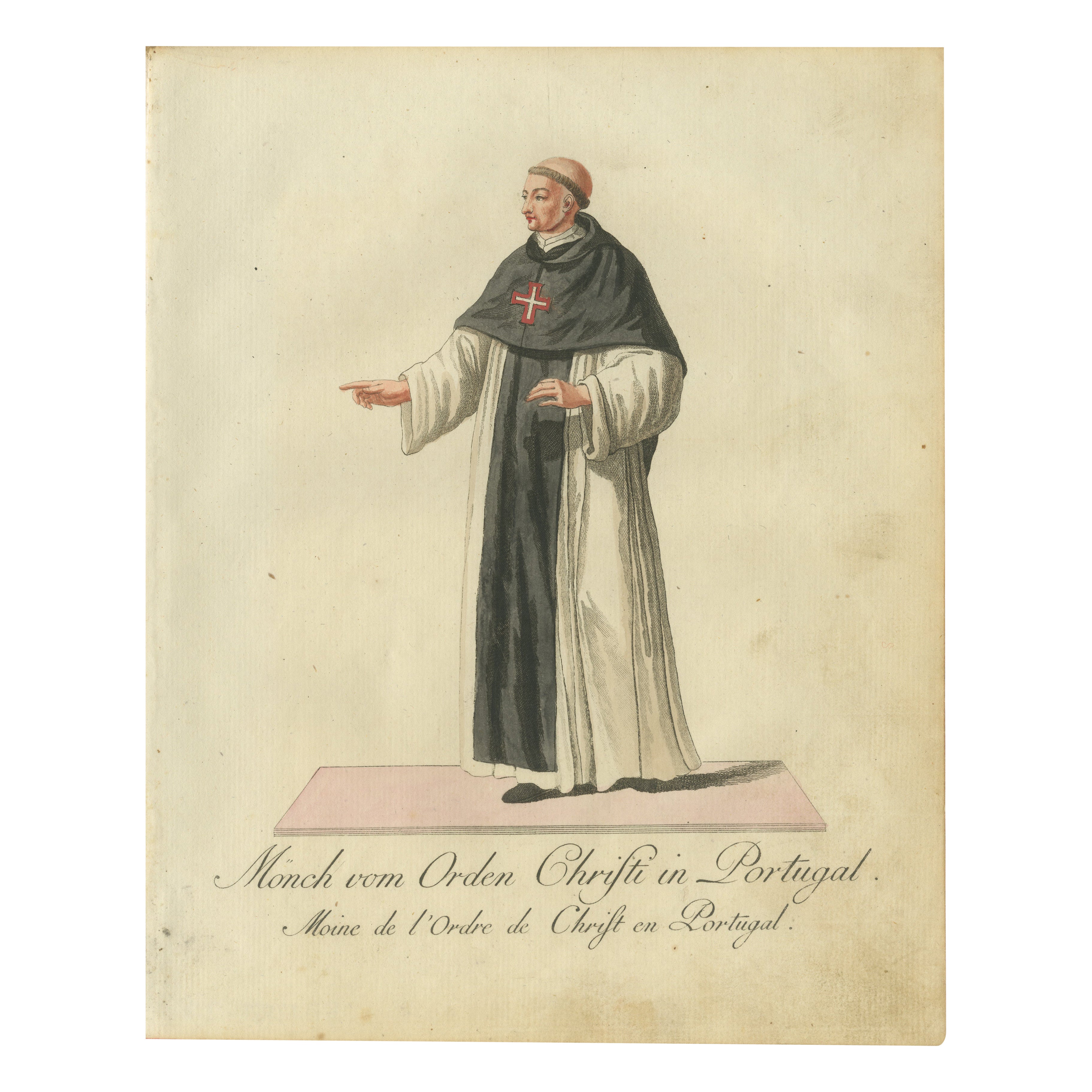 Monk of the Order of Christ in Portugal - Historic 18th-Century Engraving For Sale