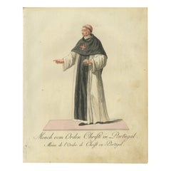 Monk of the Order of Christ in Portugal - Historic 18th-Century Engraving
