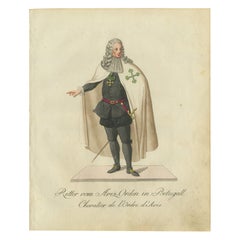 Cavaliere dell'Ordine di Aviz in Portogallo - Incisione colorata a mano del XVIII secolo
