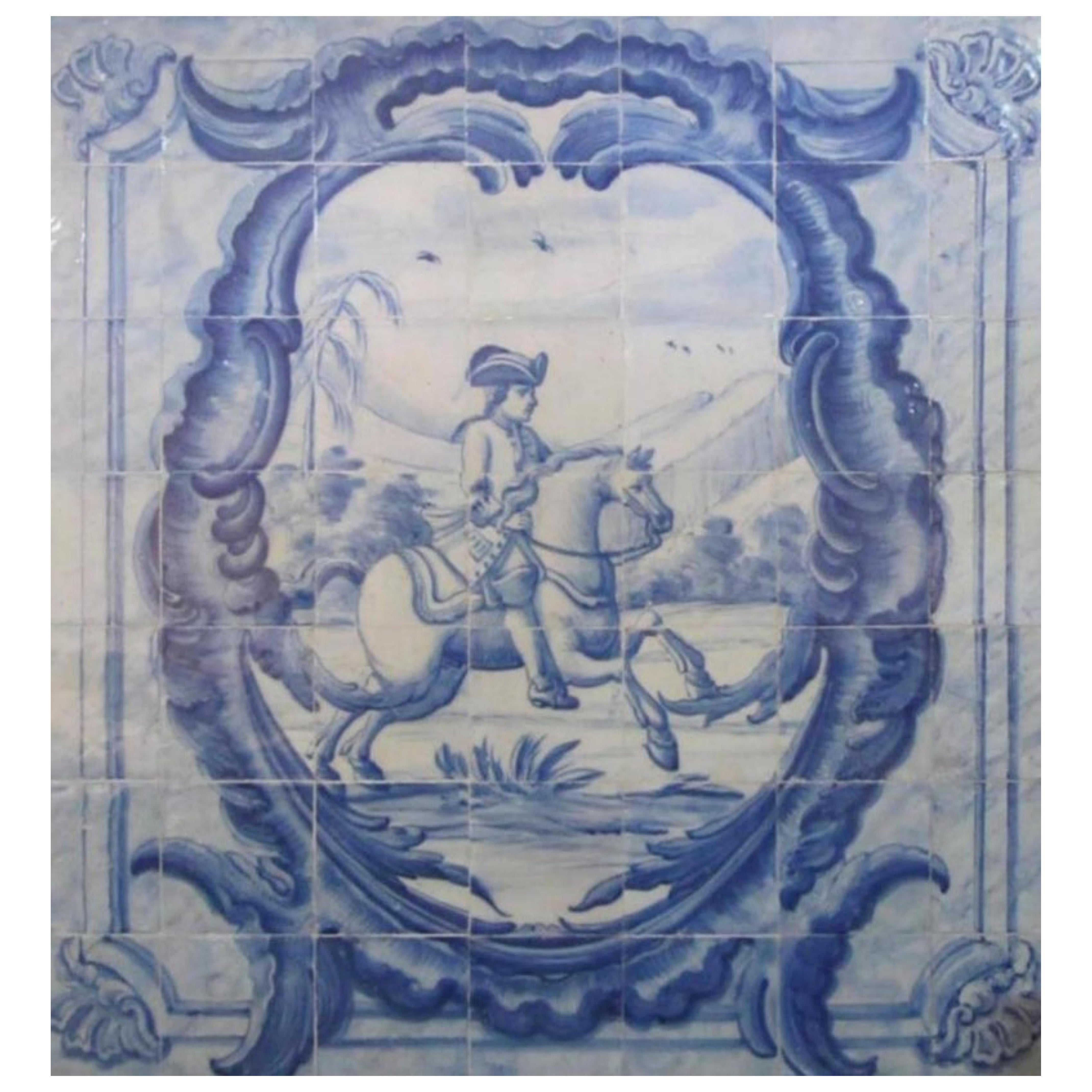 Pannello "Azulejo" portoghese del XVIII secolo, "Scena di caccia".