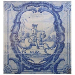 Pannello "Azulejo" portoghese del XVIII secolo, "Scena di caccia".