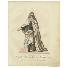 Knight of the Order of Calatrava – 18th-Century Hand-Colored Engraving