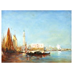 Veduta del canale di Venezia con il Campanile e il Ponte dei Sospiri, metà del XX secolo
