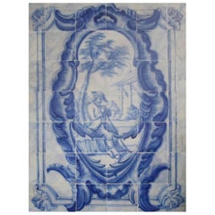 Pannello portoghese "Azulejos" del XVIII secolo, "Scena di caccia".