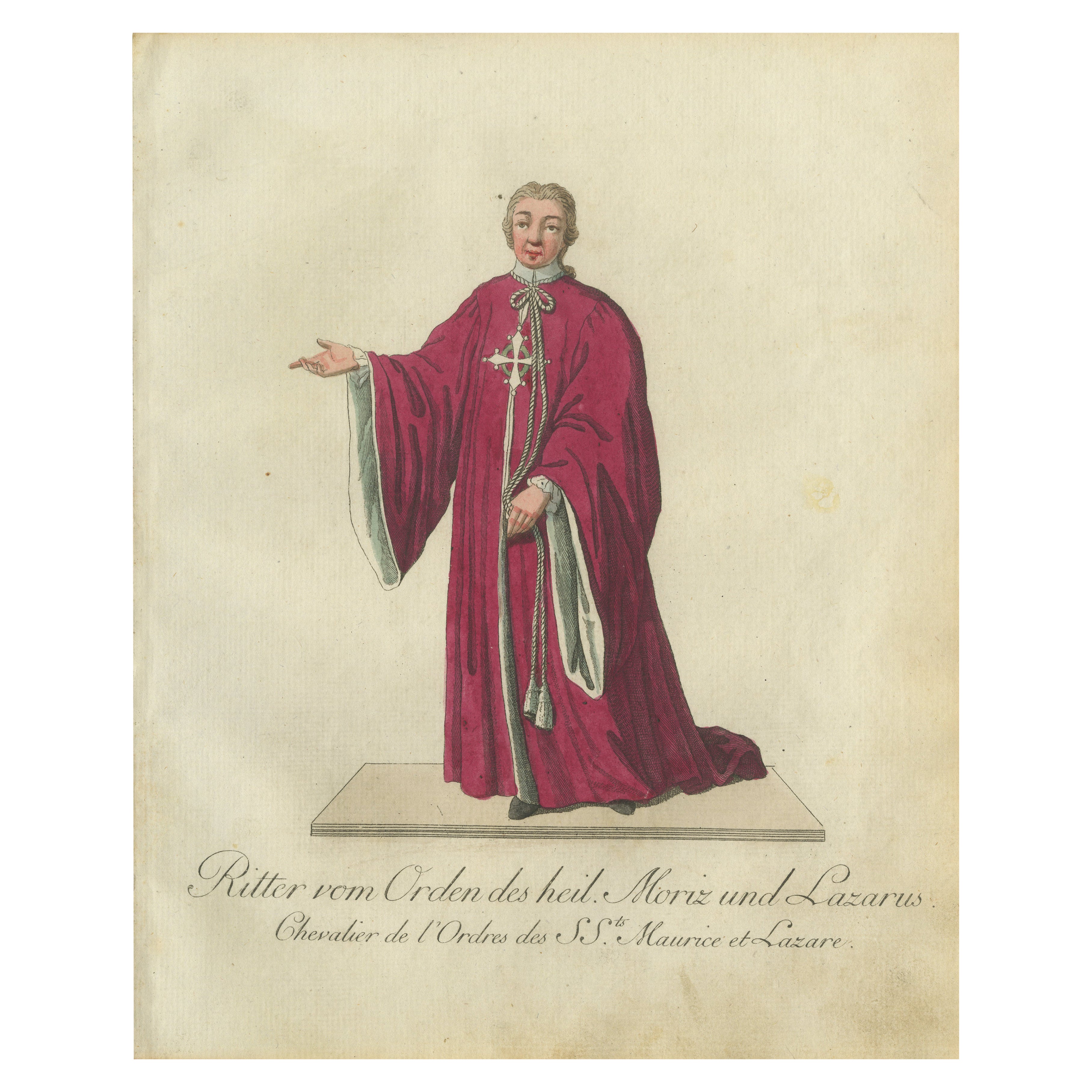 Knight of the Holy Saints Maurice and Lazarus – Historische handkolorierte Gravur