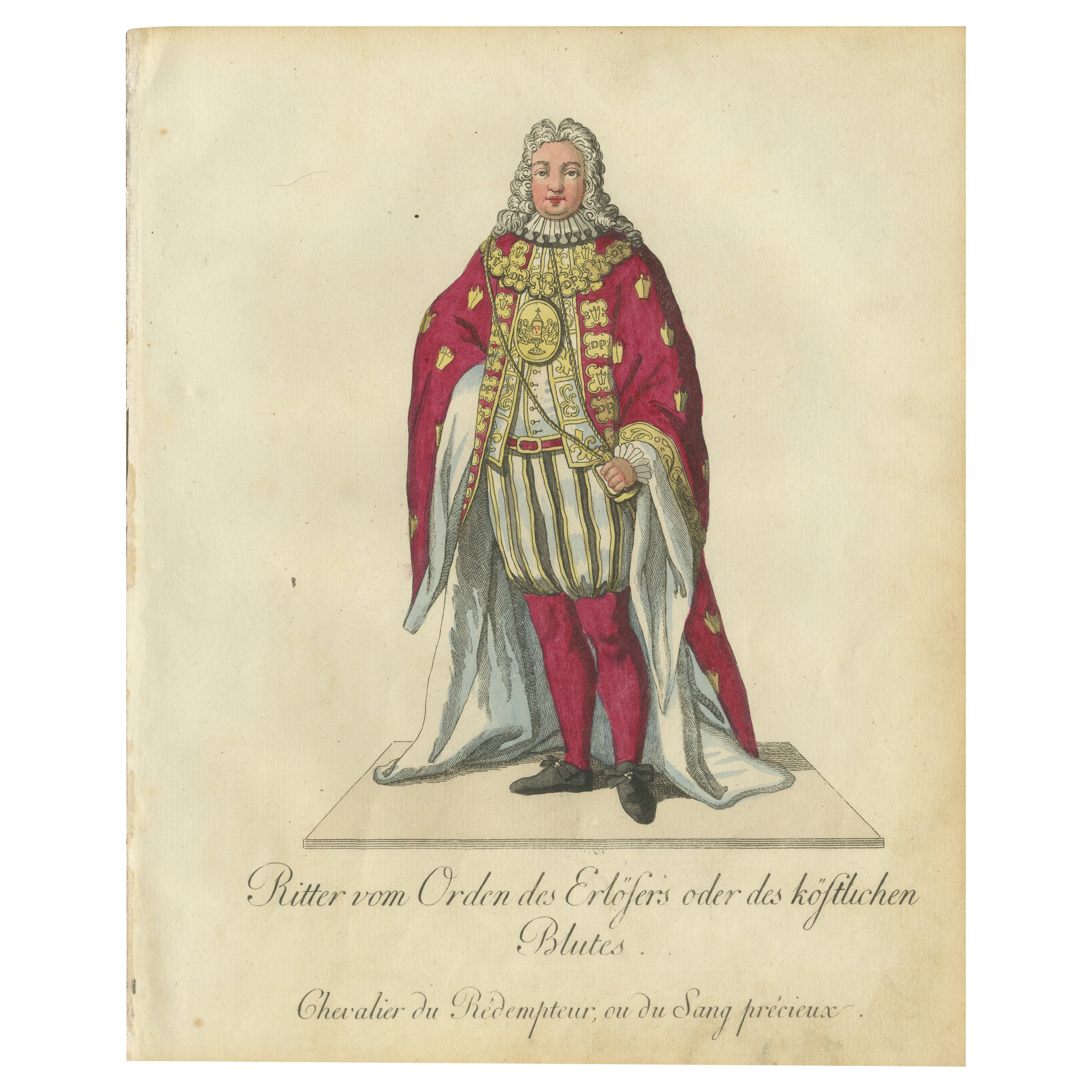 Cavaliere dell'Ordine del Redentore o del Preziosissimo Sangue, incisione del XVIII secolo in vendita