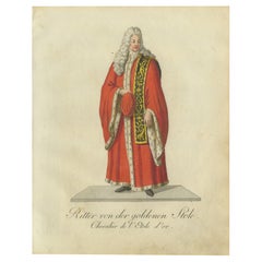 Caballero de la Estola Dorada con Túnicas Regias: grabado coloreado a mano del siglo XVIII