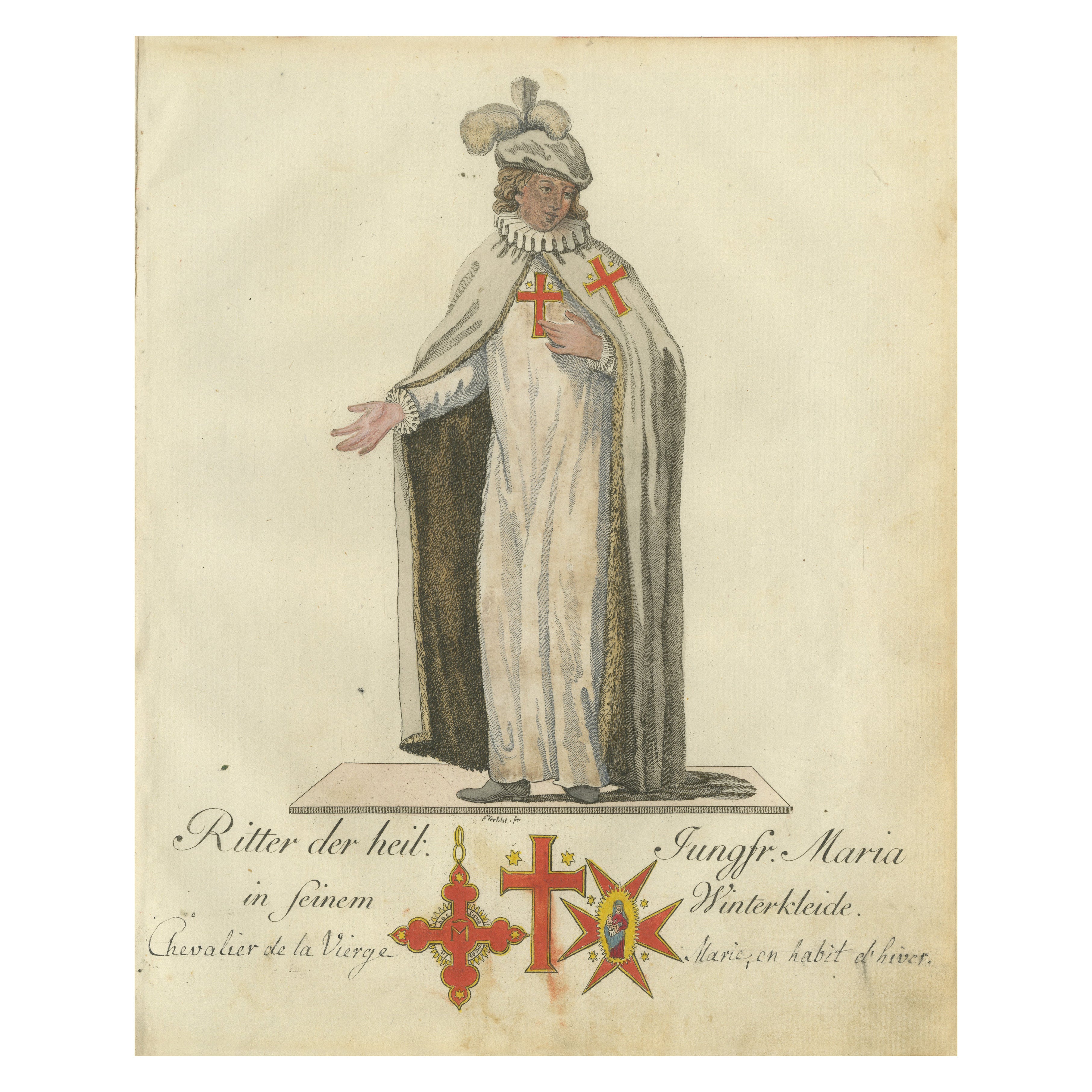 Knight of the Holy Virgin Mary in Winter Attire: 18th-Century Engraving