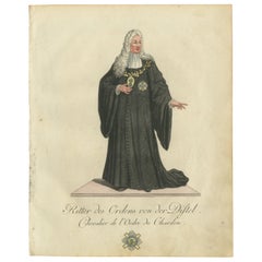 Cavaliere dell'Ordine del Cardo: Eleganza dell'incisione del XVIII secolo di Schwan