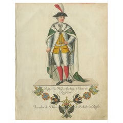 Knight of the Order of St. Andrew in Russia: 18th-Century Hand-Colored Engraving