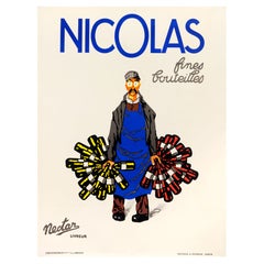 Dransy, Original Art Deco Poster, Nicolas Wine, Bottle, Nectar, Waiter, 1925