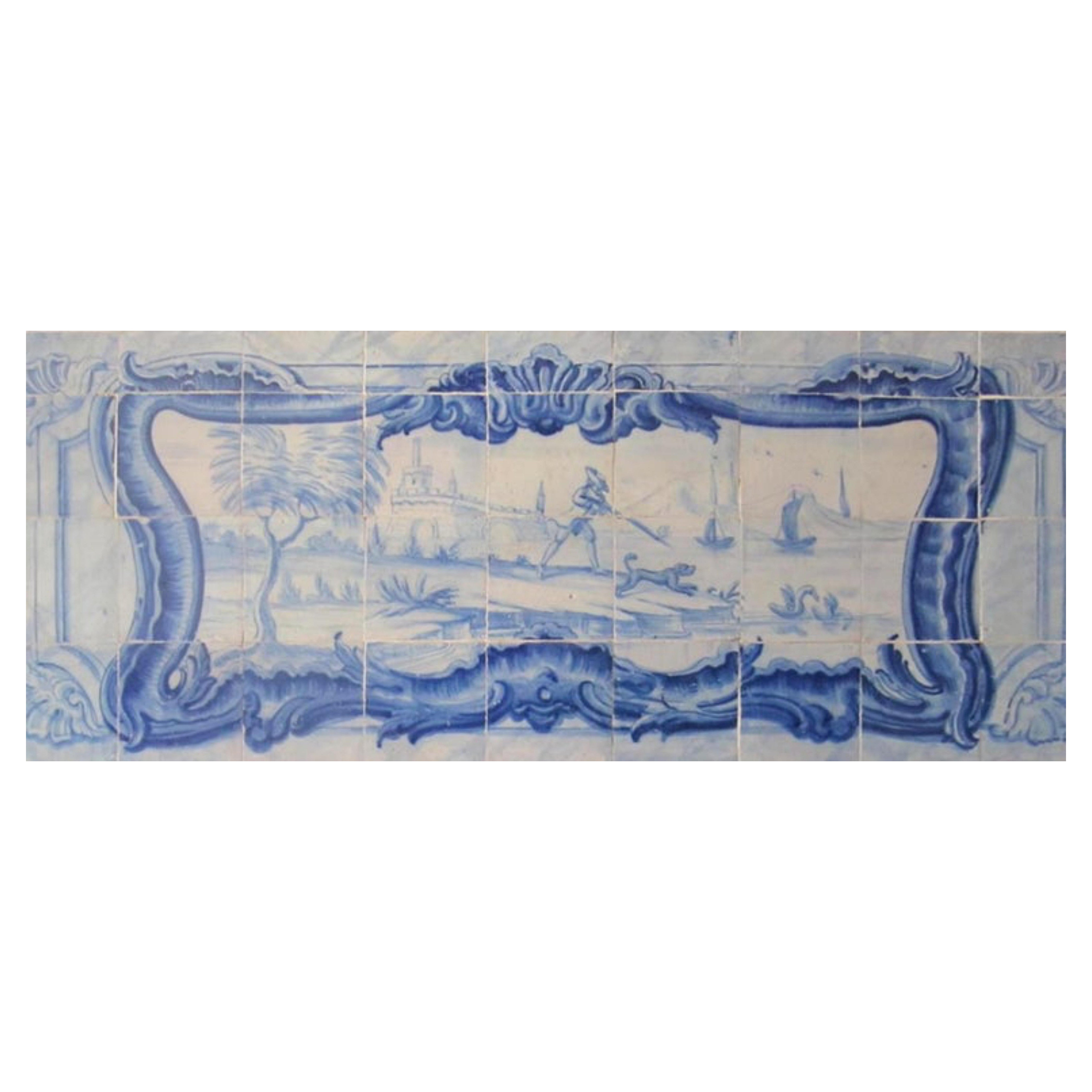 Panel portugués " Azulejos " del siglo XVIII "Escena de campo"