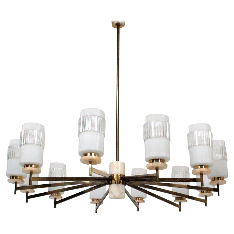 Lustre italien en laiton et marbre, Italie 1960 en vente
