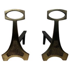 Pair of Brass Andirons in the Arts & Crafts Style