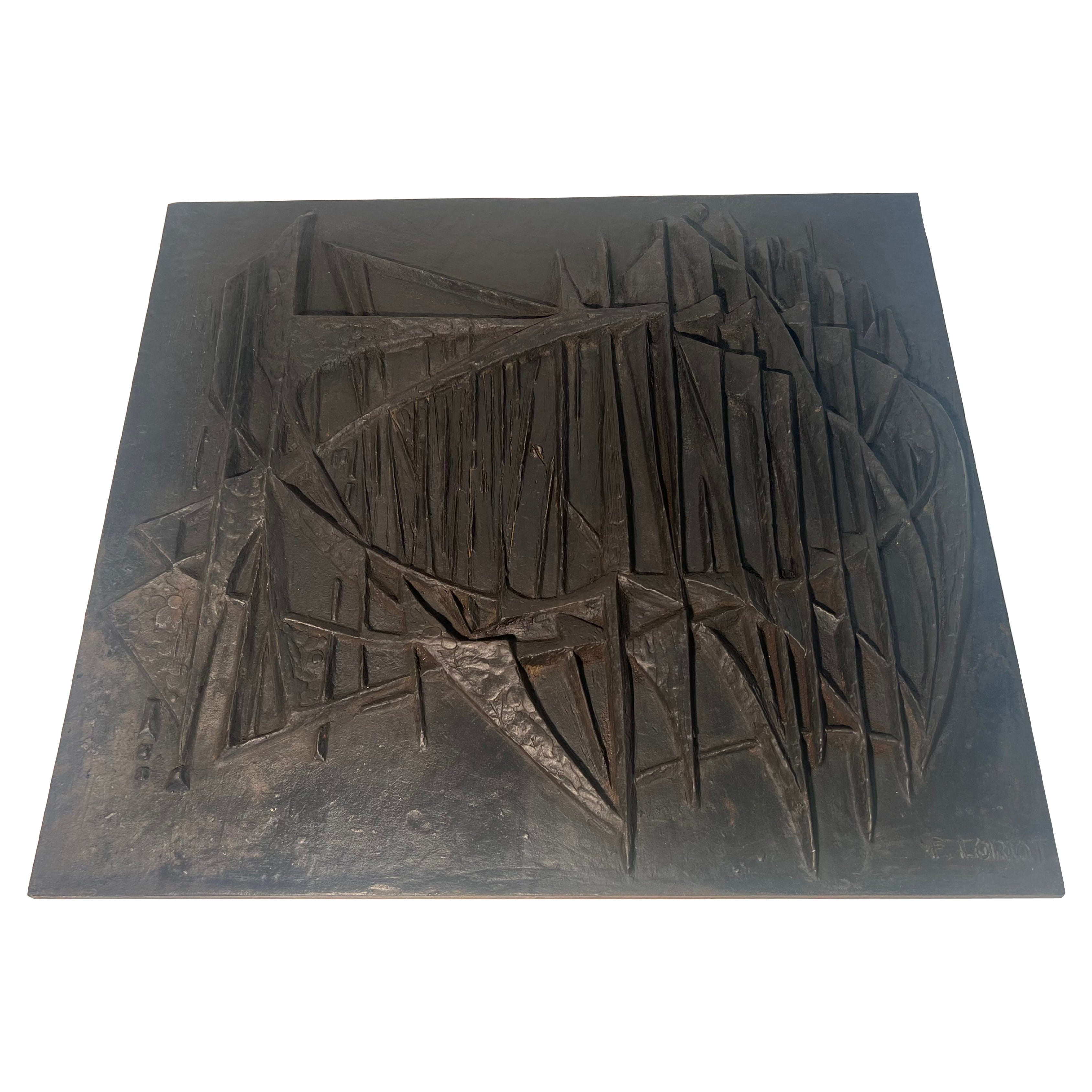 Plaque de cheminée moderniste en fonte "Sailboats". Signé F. Loriot. Français. Circa 1970