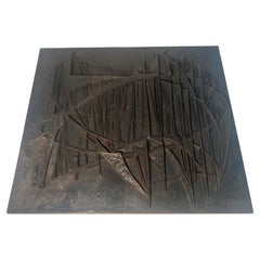 Plaque de cheminée moderniste en fonte "Sailboats". Signé F. Loriot. Français. Circa 1970