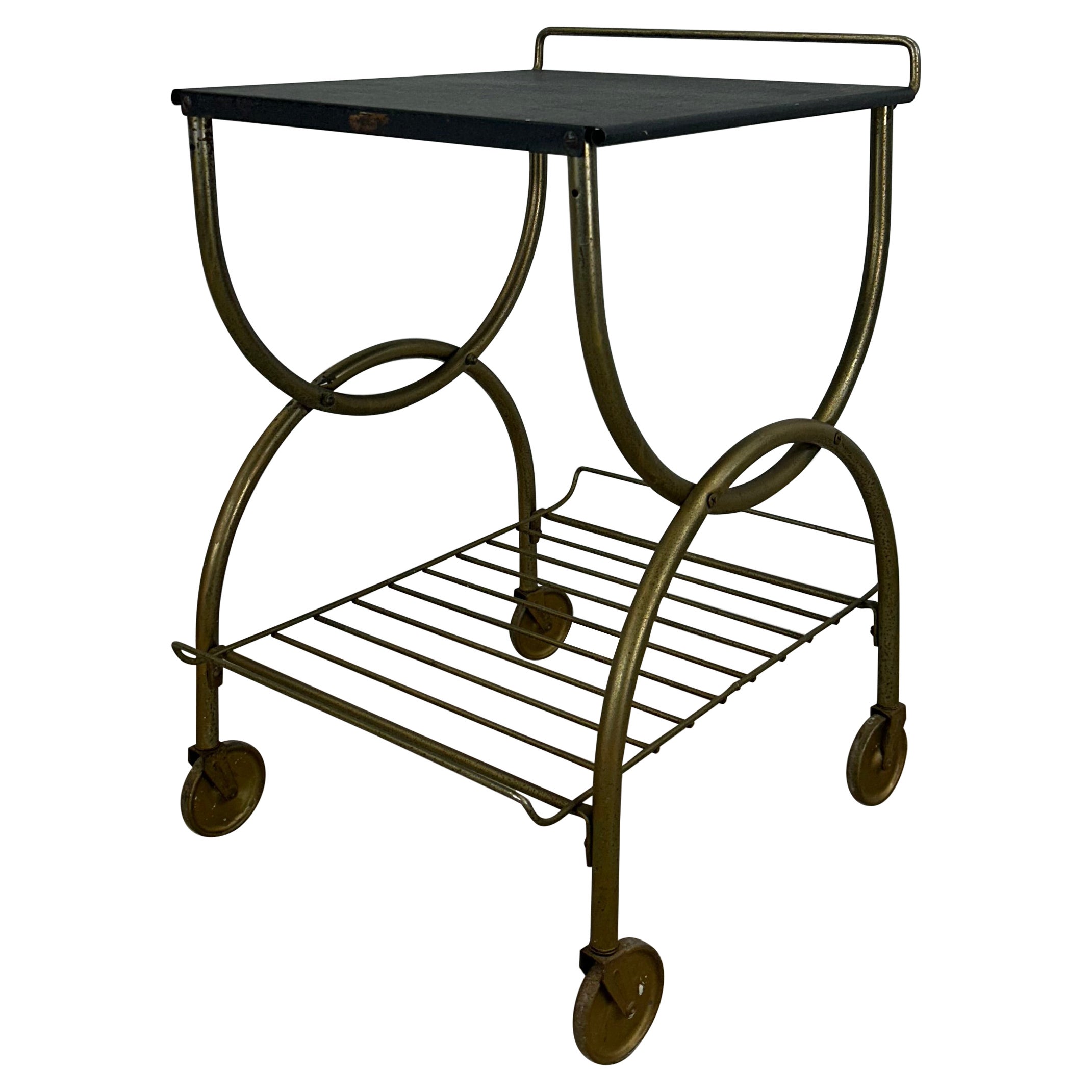 Mid Century Modern Petite Bar Cart with Brass Accents