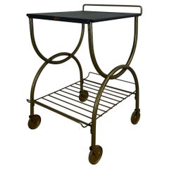 Mid Century Modern Petite Bar Cart with Brass Accents