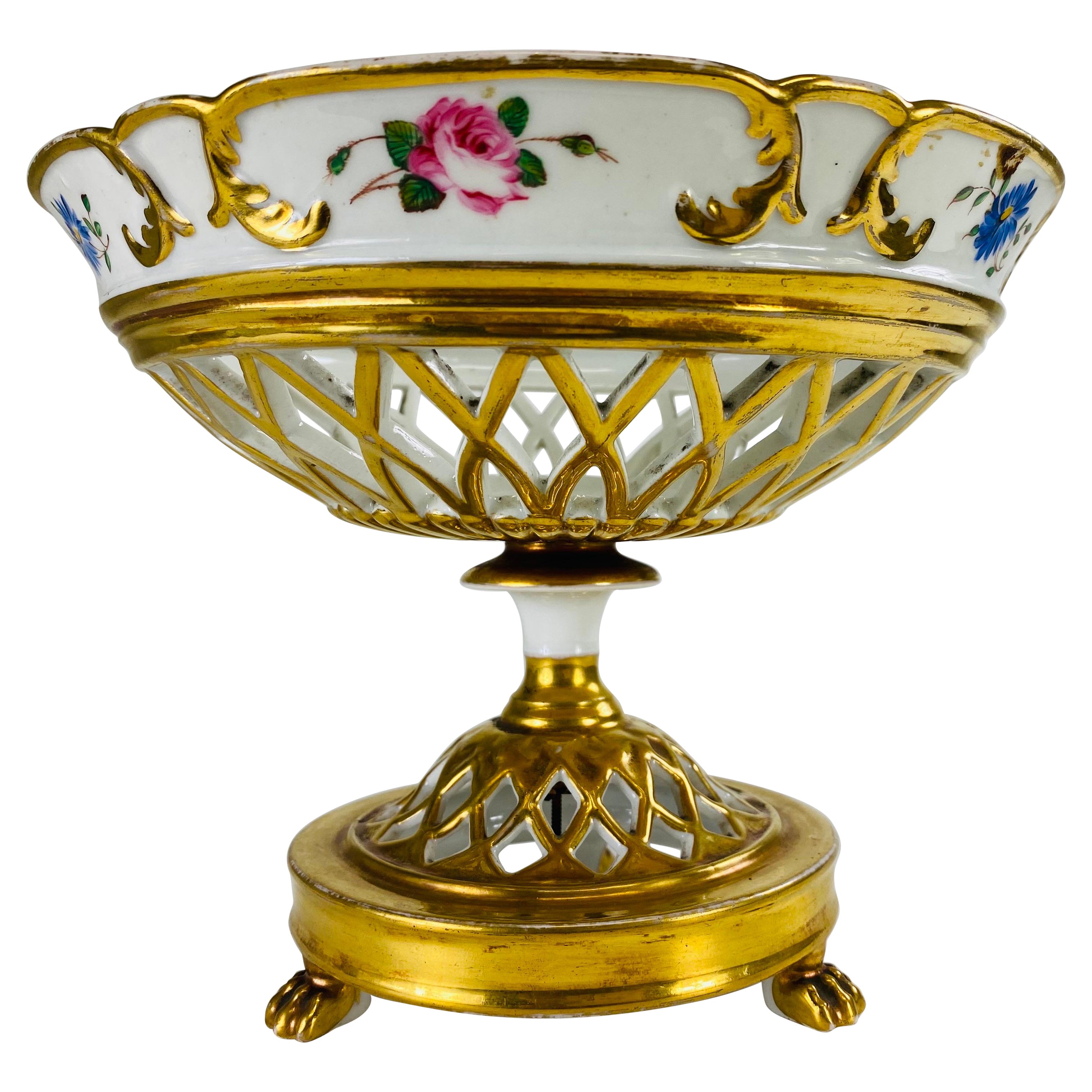 Late 19th century hand painted Paris porcelain fretwork bowl