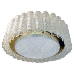 1960s Murano Glass and Brass Flush Mount by Doria Leuchten Germany