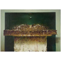 Predrag Stojanovic. Oil on canvas. Surrealist composition with bird's nest.