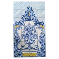 Azulejos Portuguese Tile Mural "Blue Flower Vase" Hand Painted & Signed