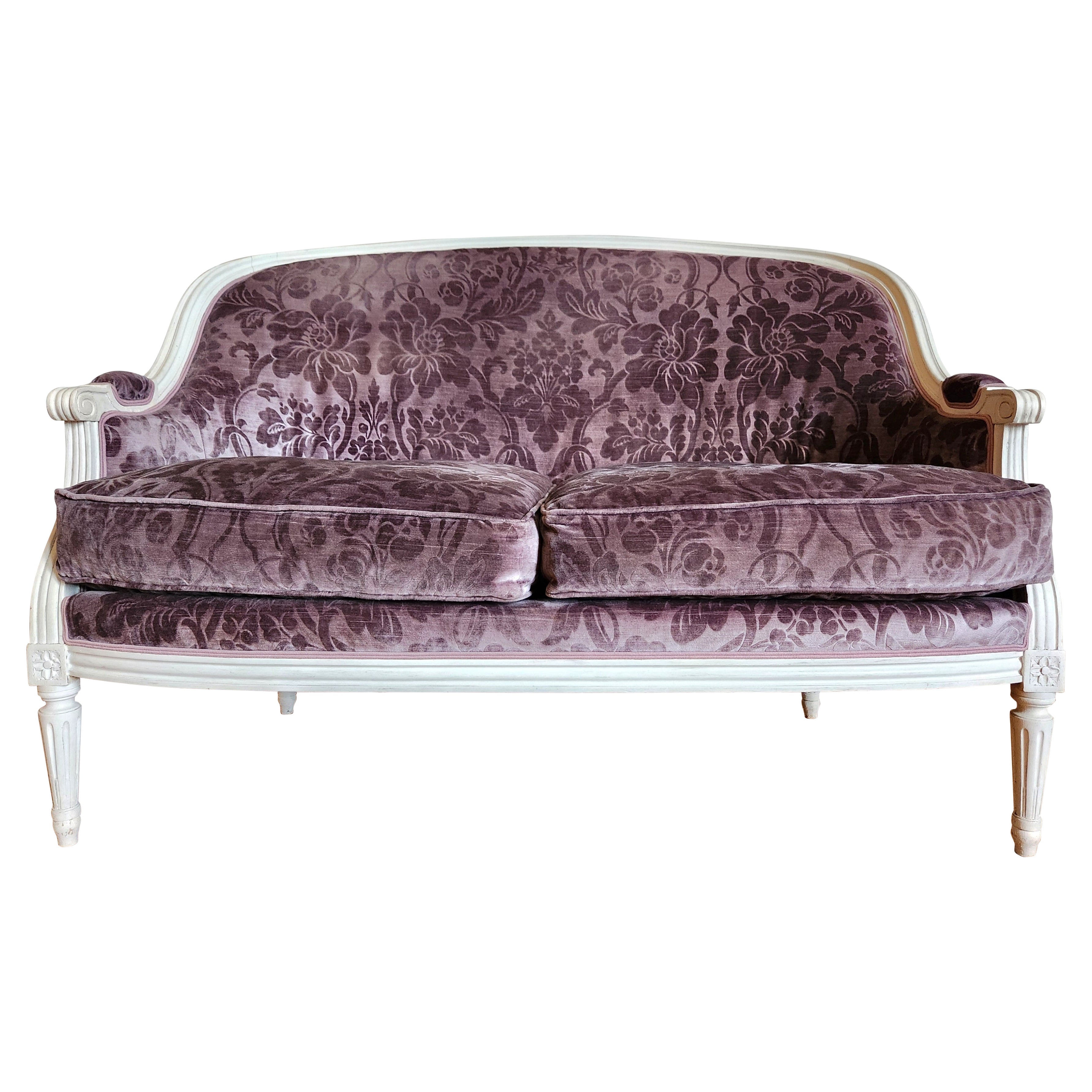Antique French Louis XVI SeatAntique French Sofa, Maison Pierre Frey Velvet en venta