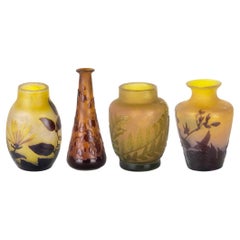 Satz von 4 Jugendstil-Glasvasen von Gallé, 20. Jahrhundert